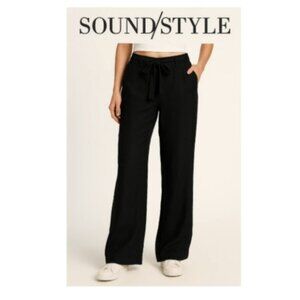 NEW Soundstyle Women's XL Black Wide Leg Linen Blend Pants   G1442